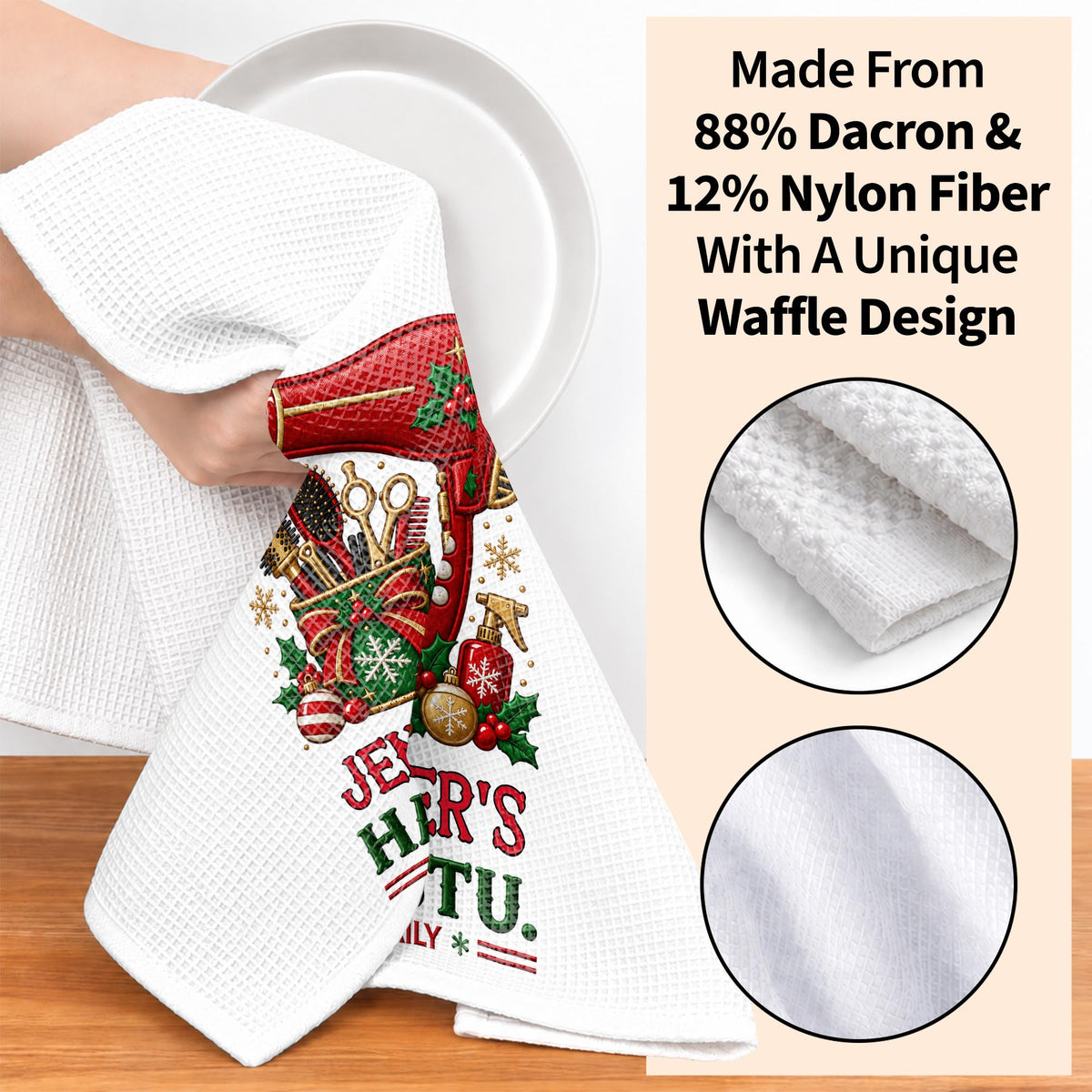 My Hair Stu. Open Daily With Salon Tools And Christmas Ornaments - Personalized Kitchen Towel - HAIR252_TOWL
