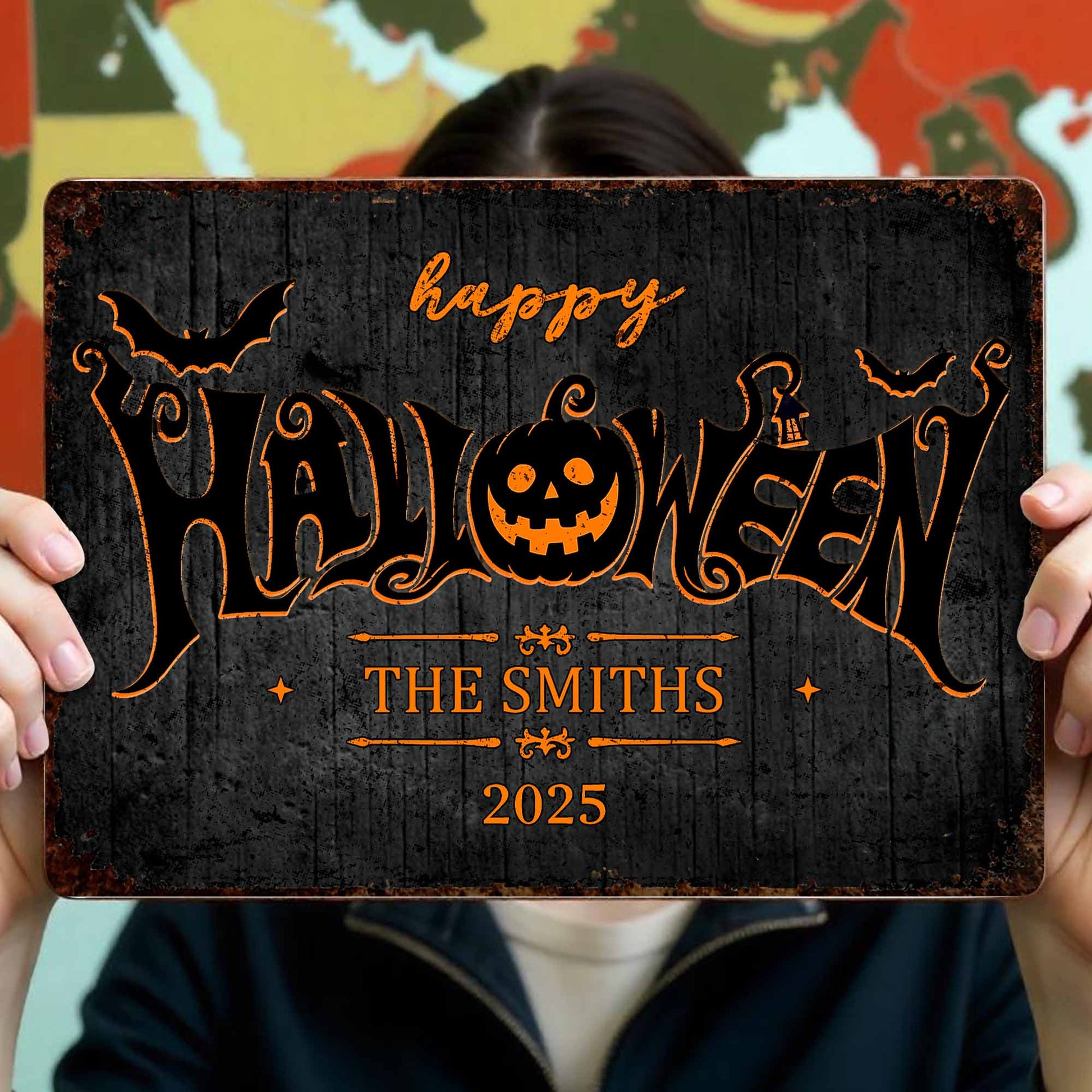 Happy Halloween Pumpkin And Bat Decoration