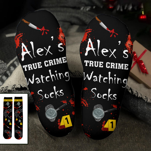 True Crime Watching Socks With Magnifying Glass And Knife