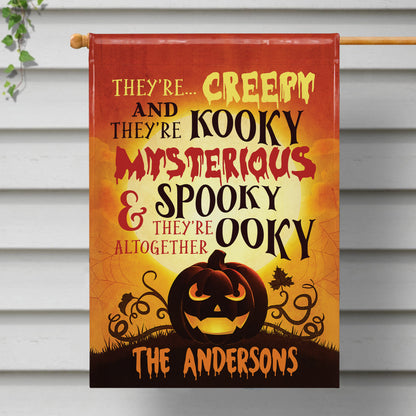 Creepy Kooky Mysterious Spooky Family Halloween Flag