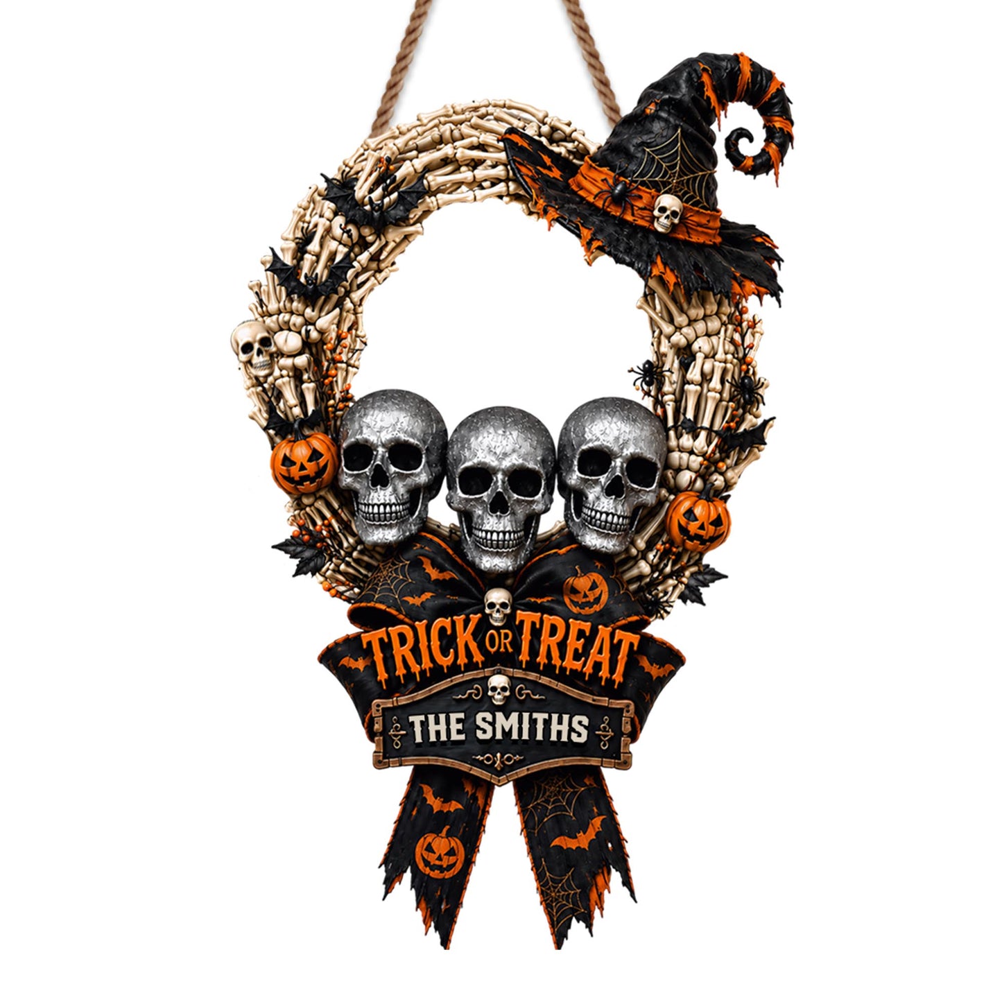 Trick Or Treat Skulls And Witch Hat Halloween Decor - Personalized Custom Shaped Wood Sign - HALW134_WSIGN