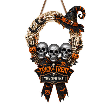 Trick Or Treat Skulls And Witch Hat Halloween Decor - Personalized Custom Shaped Wood Sign - HALW134_WSIGN