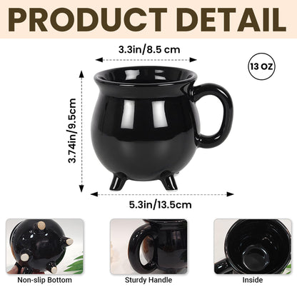 A Mystical Witch Soaring Under Moon Stained Glass Art - Custom Ceramic Cauldron Coffee Mug - HALW150_CAUMUG