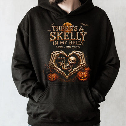 There's A Skelly In My Belly Skeleton Baby Halloween Pregnancy Announcement - Personalized Custom Unisex T-shirt, Hoodie - HALW175_BBAS