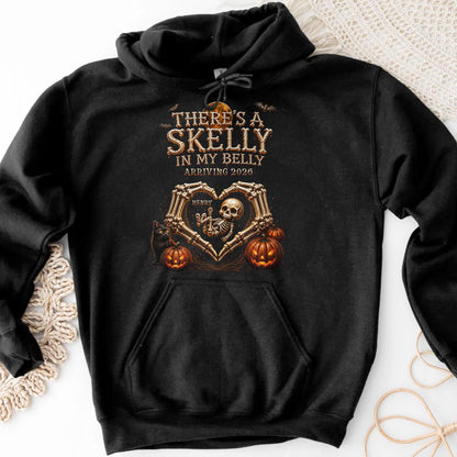There's A Skelly In My Belly Skeleton Baby Halloween Pregnancy Announcement - Personalized Custom Unisex T-shirt, Hoodie - HALW175_BBAS