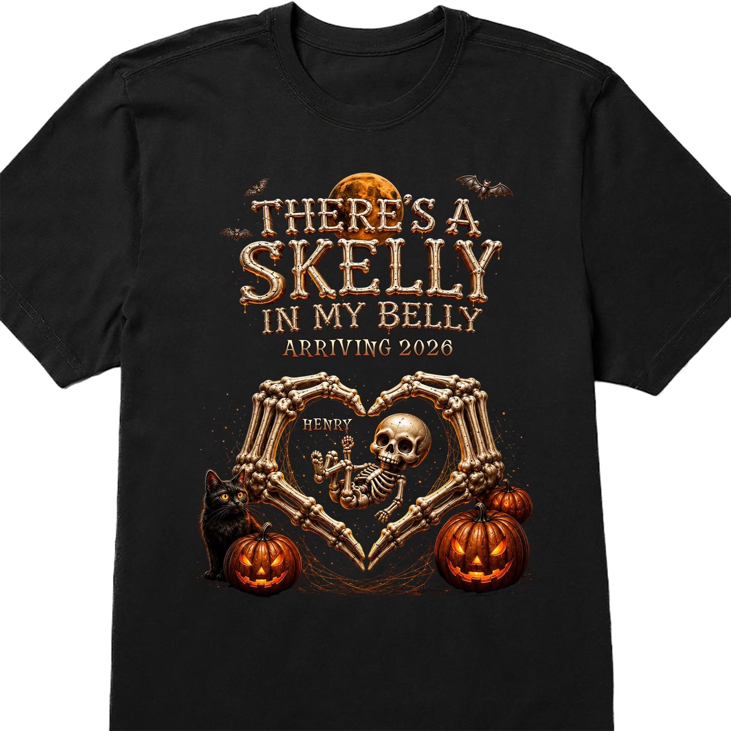 There's A Skelly In My Belly Skeleton Baby Halloween Pregnancy Announcement - Personalized Custom Unisex T-shirt, Hoodie - HALW175_BBAS