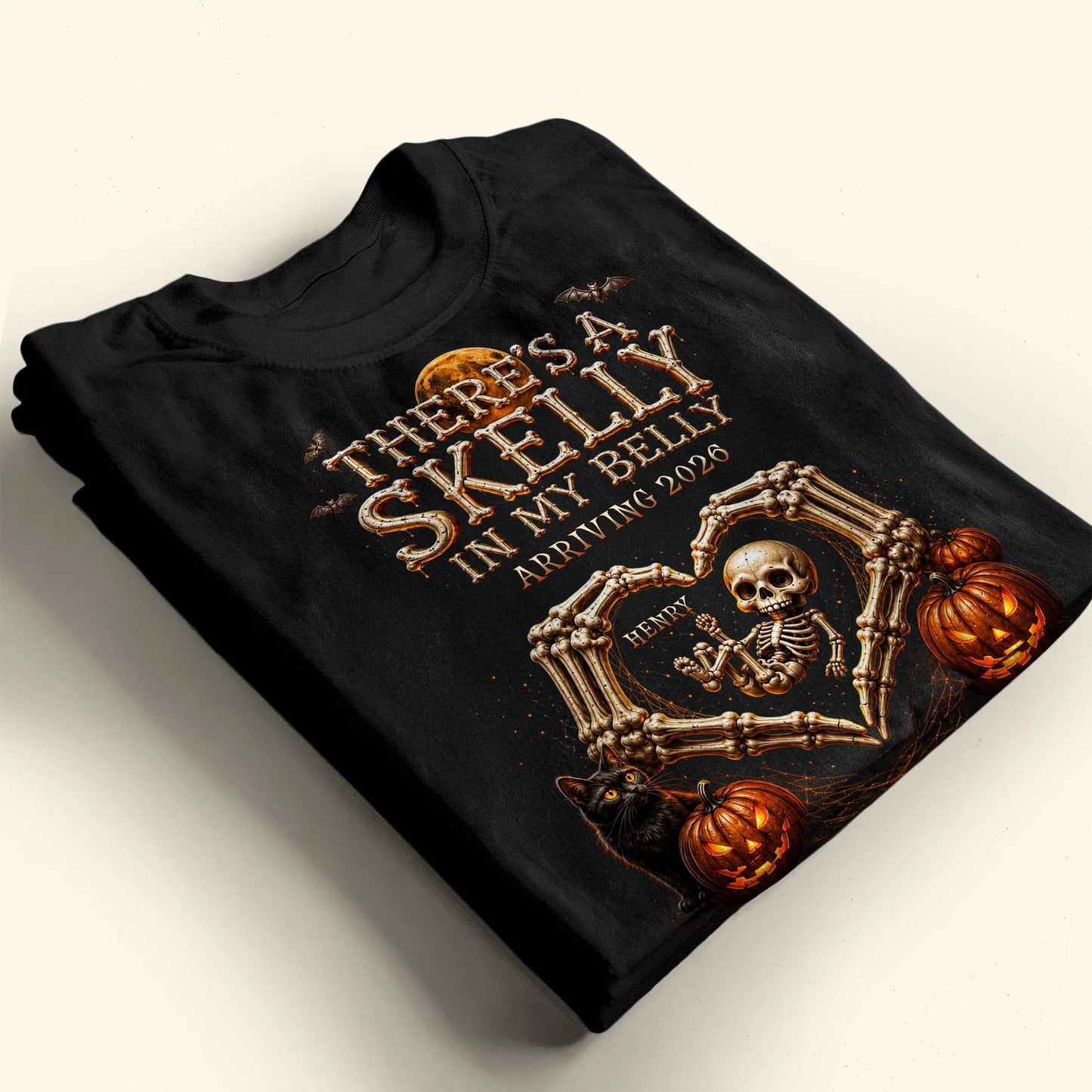 There's A Skelly In My Belly Skeleton Baby Halloween Pregnancy Announcement - Personalized Custom Unisex T-shirt, Hoodie - HALW175_BBAS