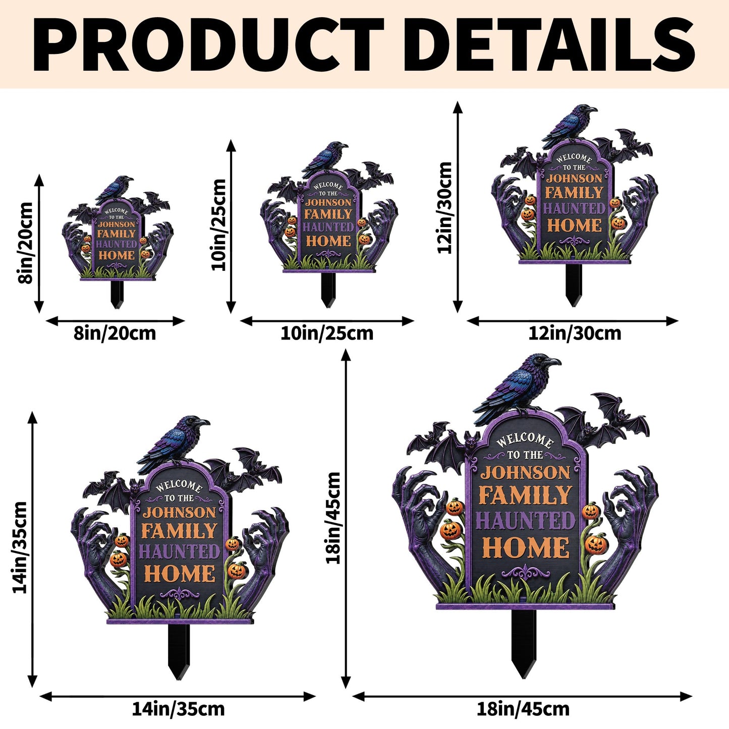 Welcome To Our Family Haunted House Raven Bats Zombie Hands - Personalized Metal Garden Stake - HALW177_MEGSTA