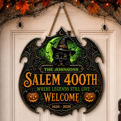 Salem Where Legends Still Live Welcome Black Cat And Pumpkin - Personalized Custom Shaped Wood Sign - HALW180_WSIGN