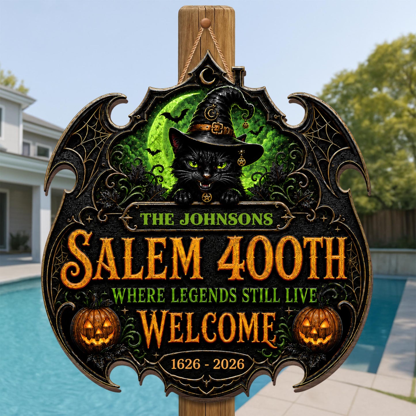 Salem Where Legends Still Live Welcome Black Cat And Pumpkin - Personalized Custom Shaped Wood Sign - HALW180_WSIGN