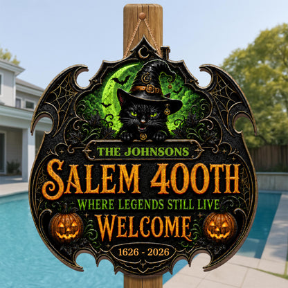 Salem Where Legends Still Live Welcome Black Cat And Pumpkin - Personalized Custom Shaped Wood Sign - HALW180_WSIGN