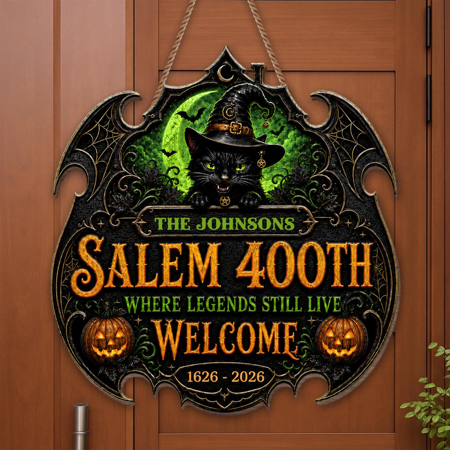 Salem Where Legends Still Live Welcome Black Cat And Pumpkin - Personalized Custom Shaped Wood Sign - HALW180_WSIGN