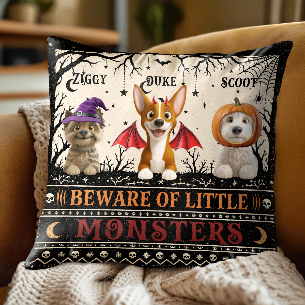 Beware Of Little Woofster Funny Halloween Dog With Bat Wings - Personalized Custom Pillow, Insert Included - HALW237_PLW