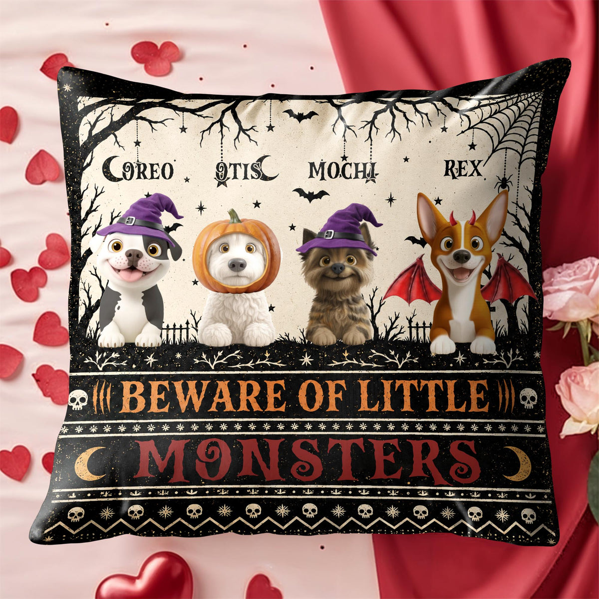 Beware Of Little Woofster Funny Halloween Dog With Bat Wings - Personalized Custom Pillow, Insert Included - HALW237_PLW
