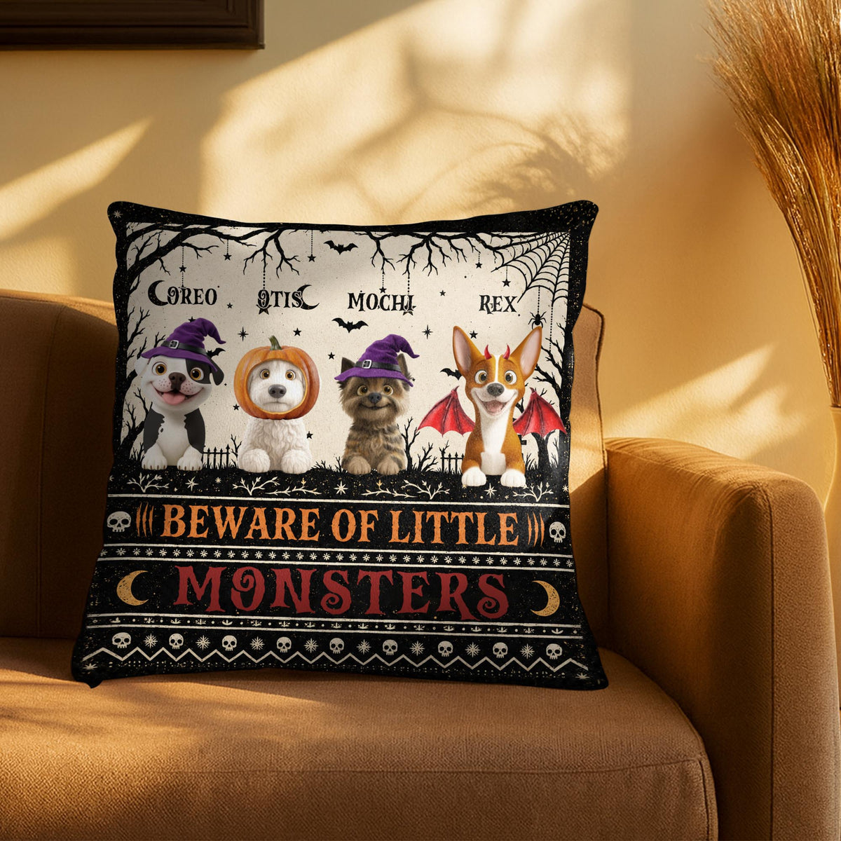 Beware Of Little Woofster Funny Halloween Dog With Bat Wings - Personalized Custom Pillow, Insert Included - HALW237_PLW
