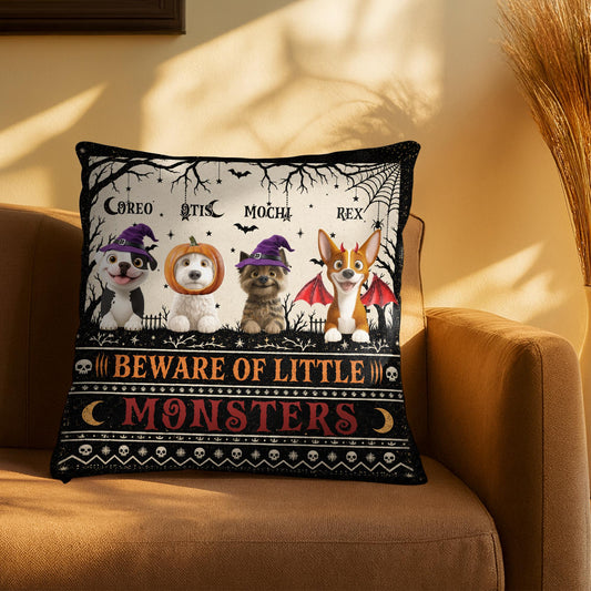 Beware Of Little Woofster Funny Halloween Dog With Bat Wings - Personalized Custom Pillow, Insert Included - HALW237_PLW