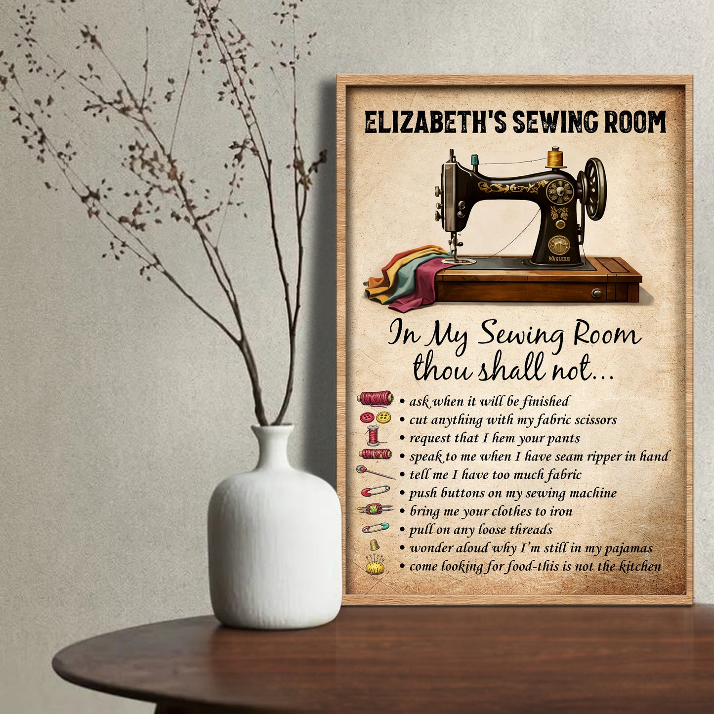 In My Sewing Room Thou Shall Not, Sewing Machine Art