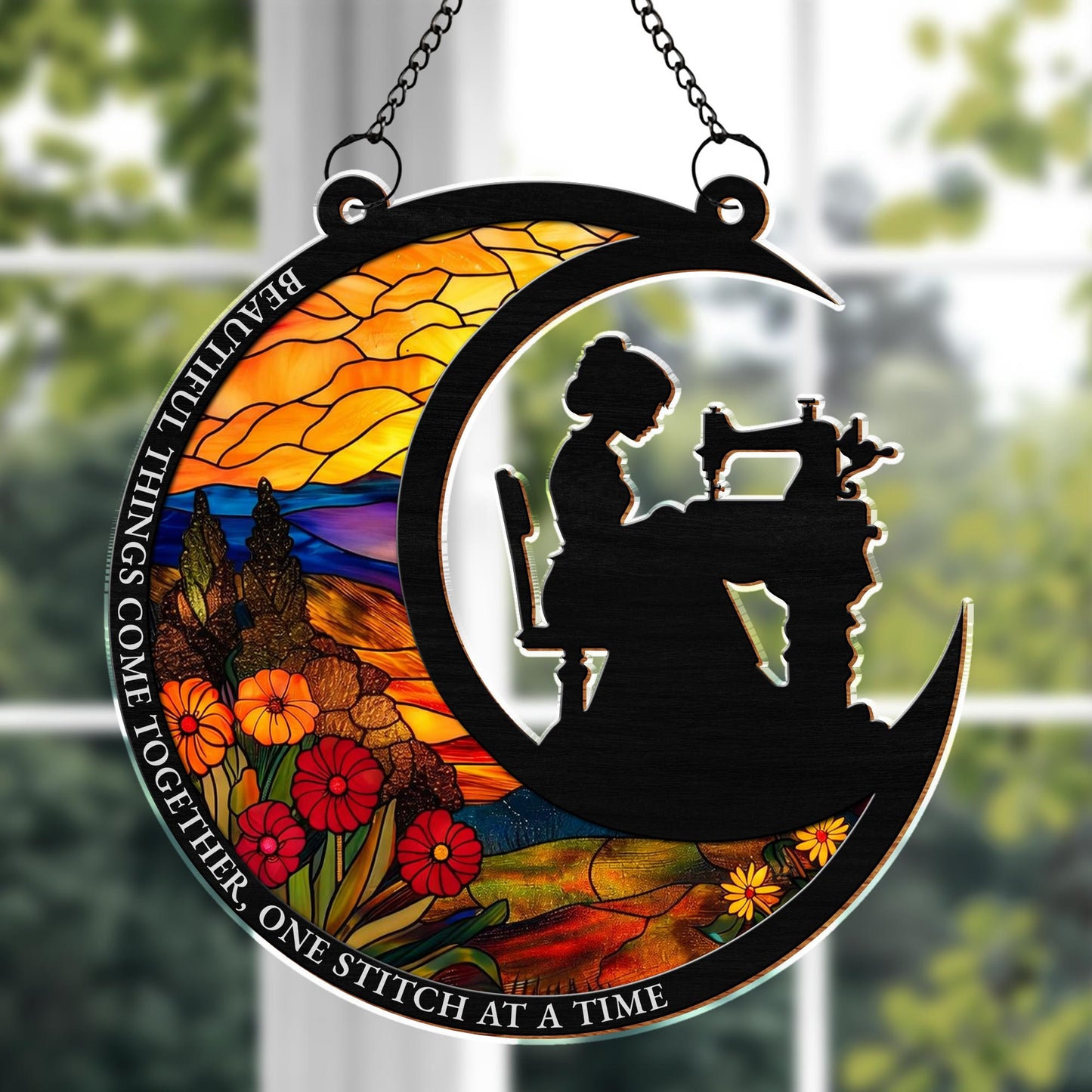 Beautiful Things Come Together, Woman Sewing and Flowers