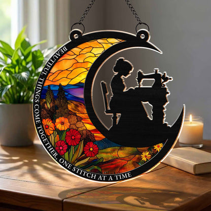 Beautiful Things Come Together, Woman Sewing and Flowers