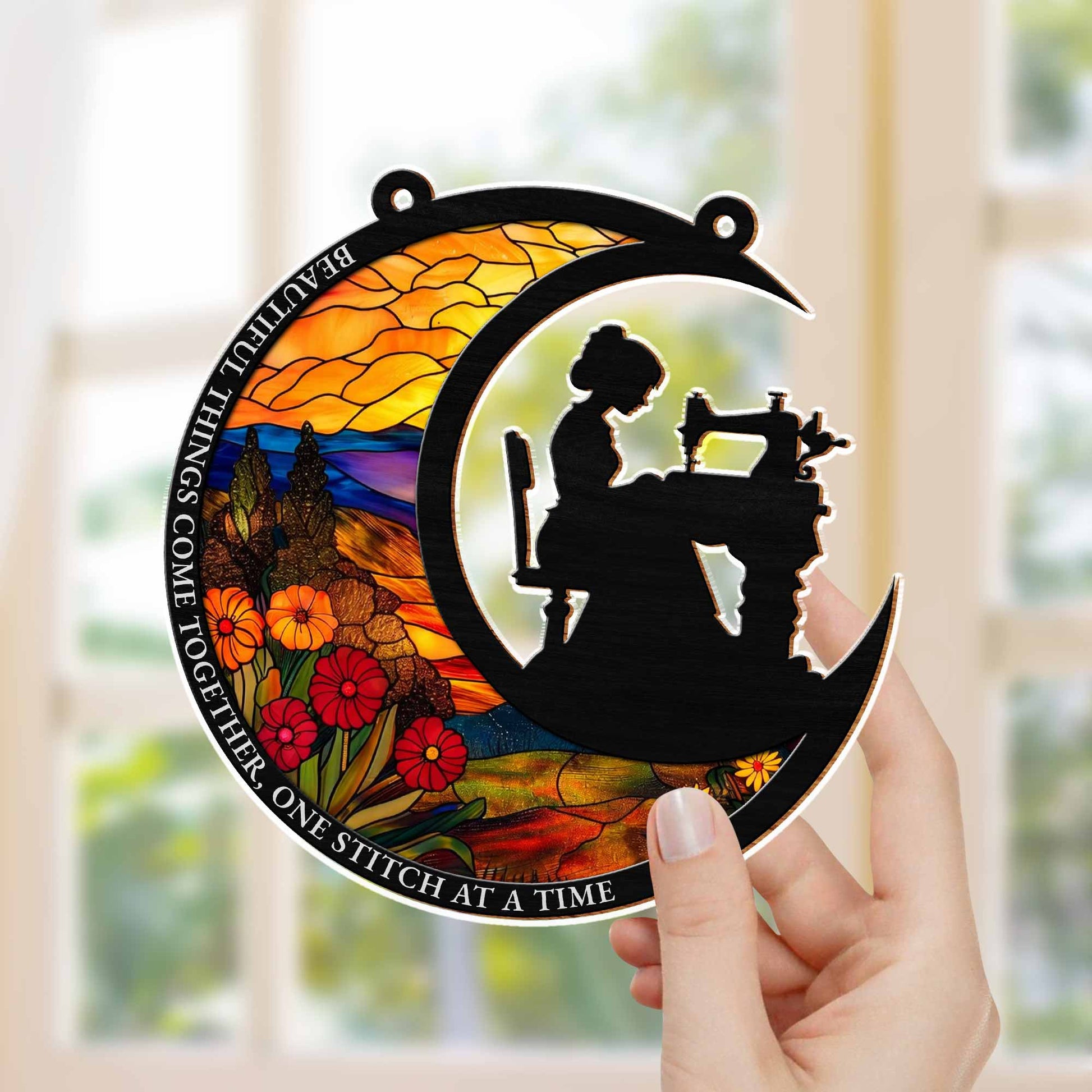 Beautiful Things Come Together, Woman Sewing and Flowers