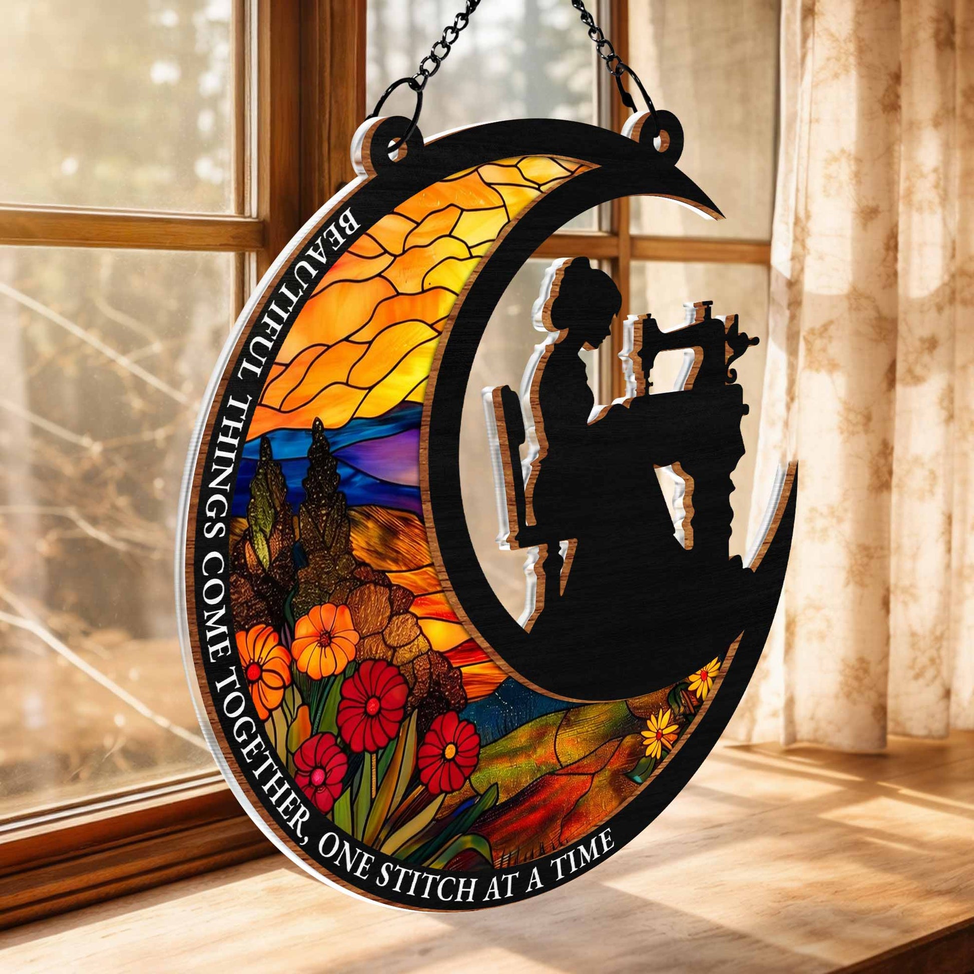 Beautiful Things Come Together, Woman Sewing and Flowers