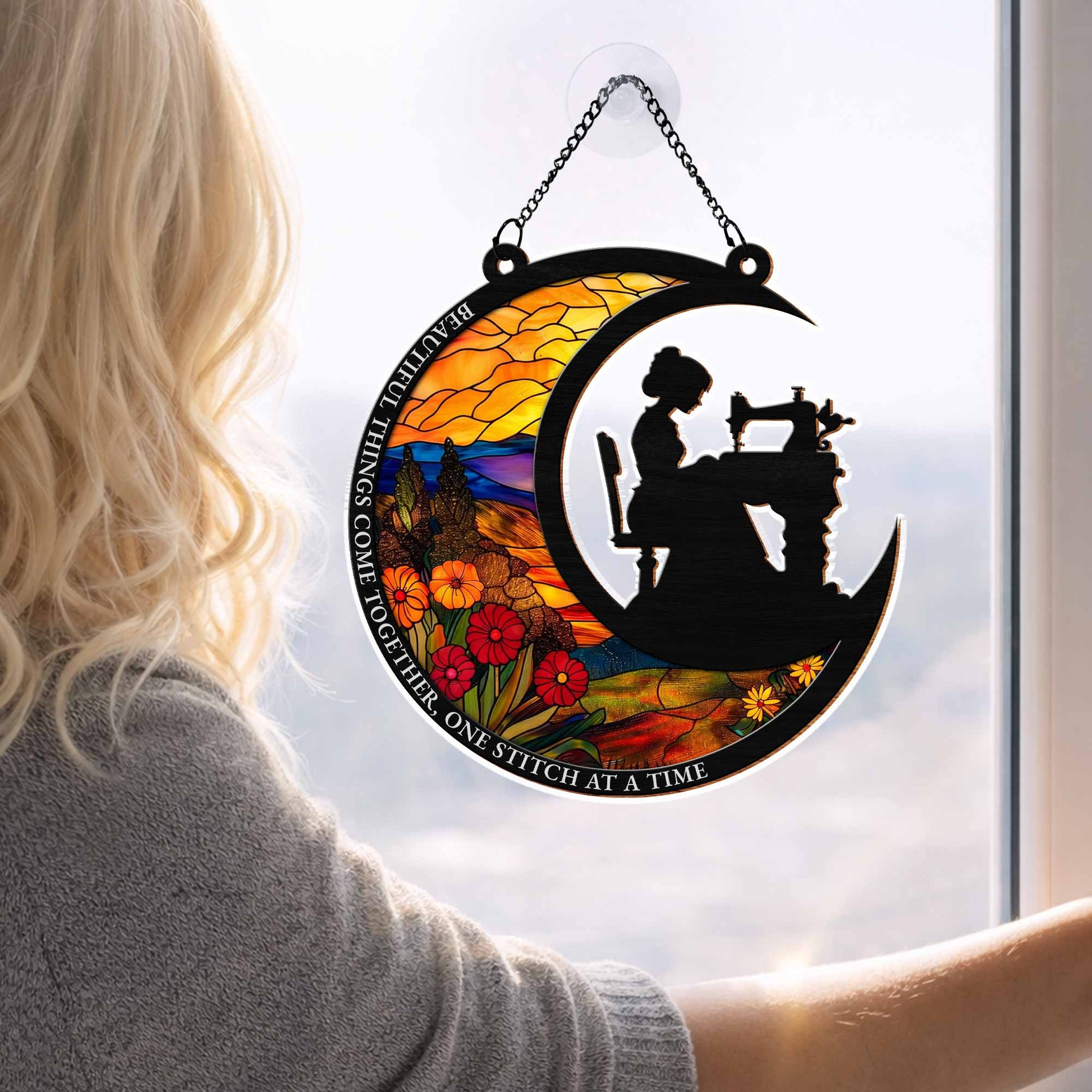 Beautiful Things Come Together, Woman Sewing and Flowers