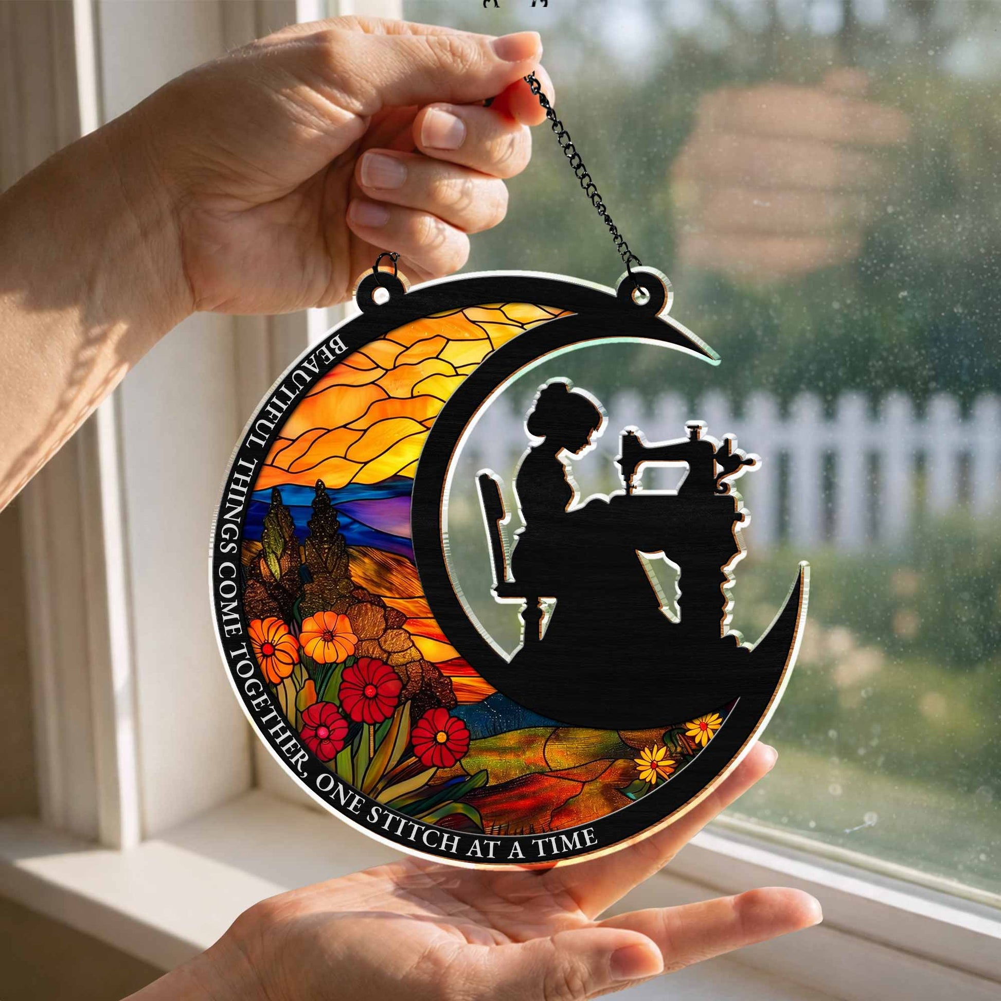 Beautiful Things Come Together, Woman Sewing and Flowers