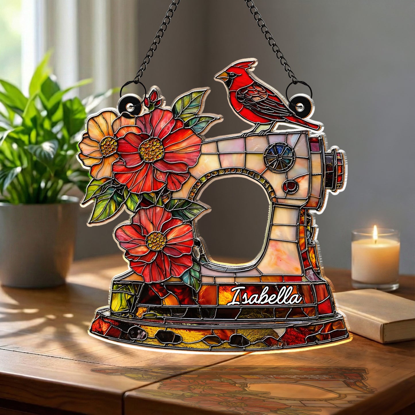 Isabella, Sewing Machine With Cardinal And Flowers