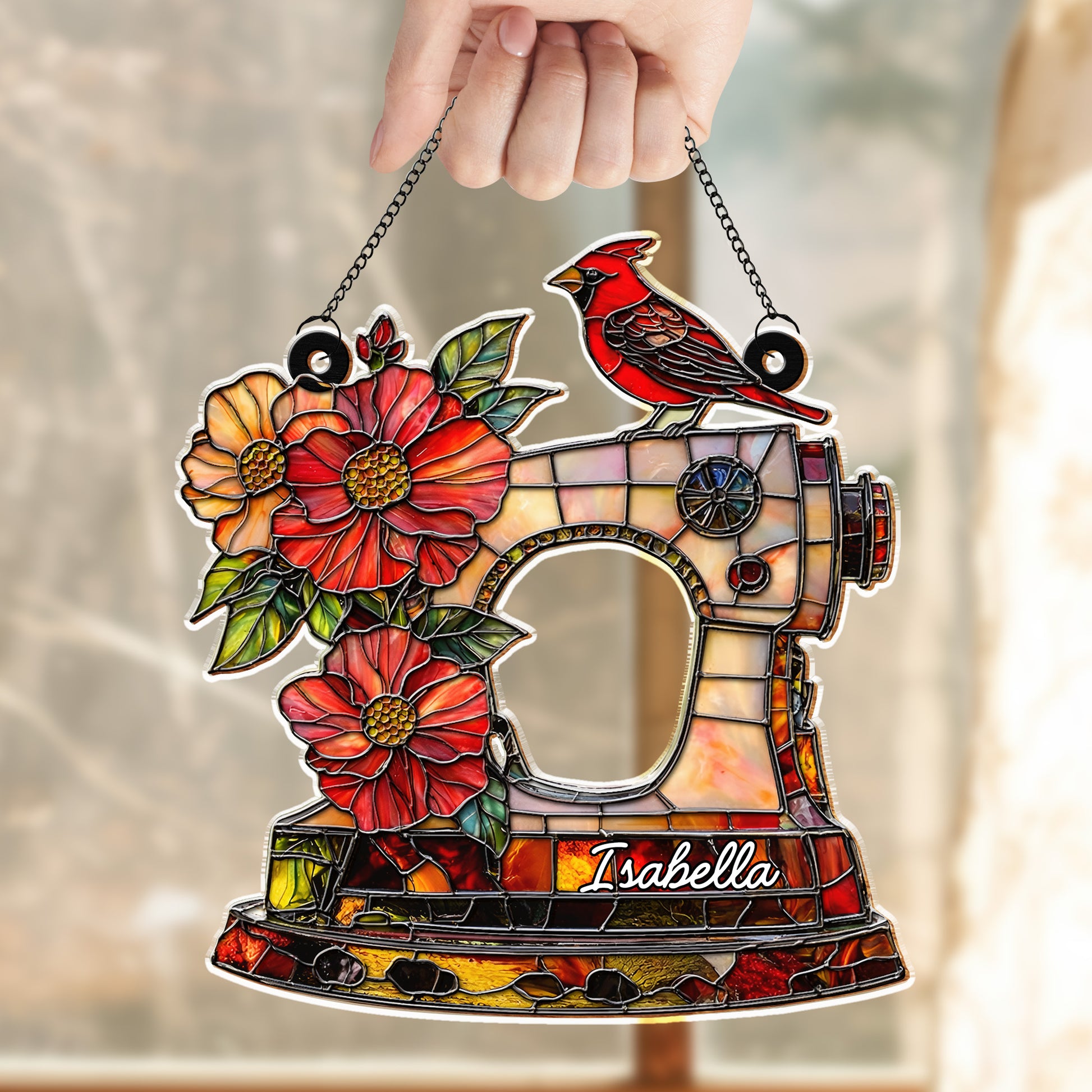 Isabella, Sewing Machine With Cardinal And Flowers