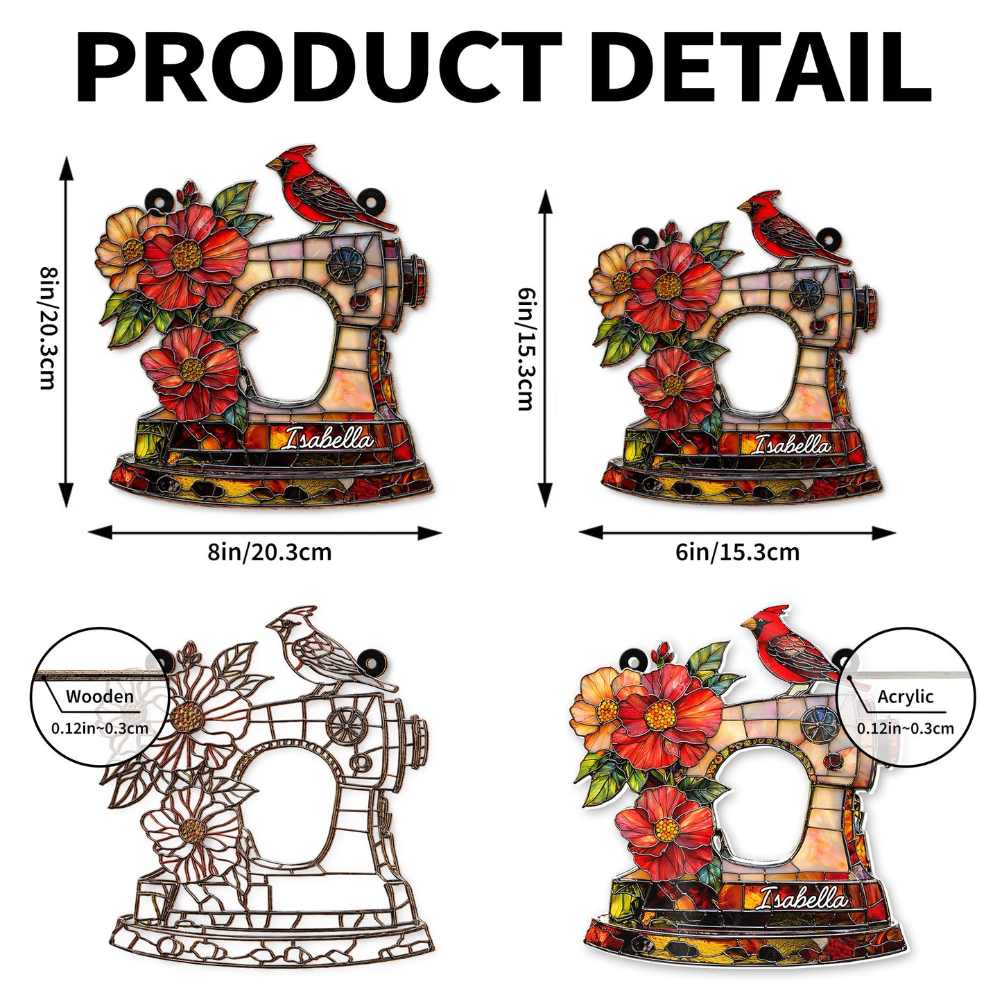 Isabella, Sewing Machine With Cardinal And Flowers