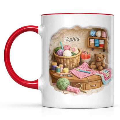 Customizable Crafting Essentials Mug with Yarn and Sewing Items