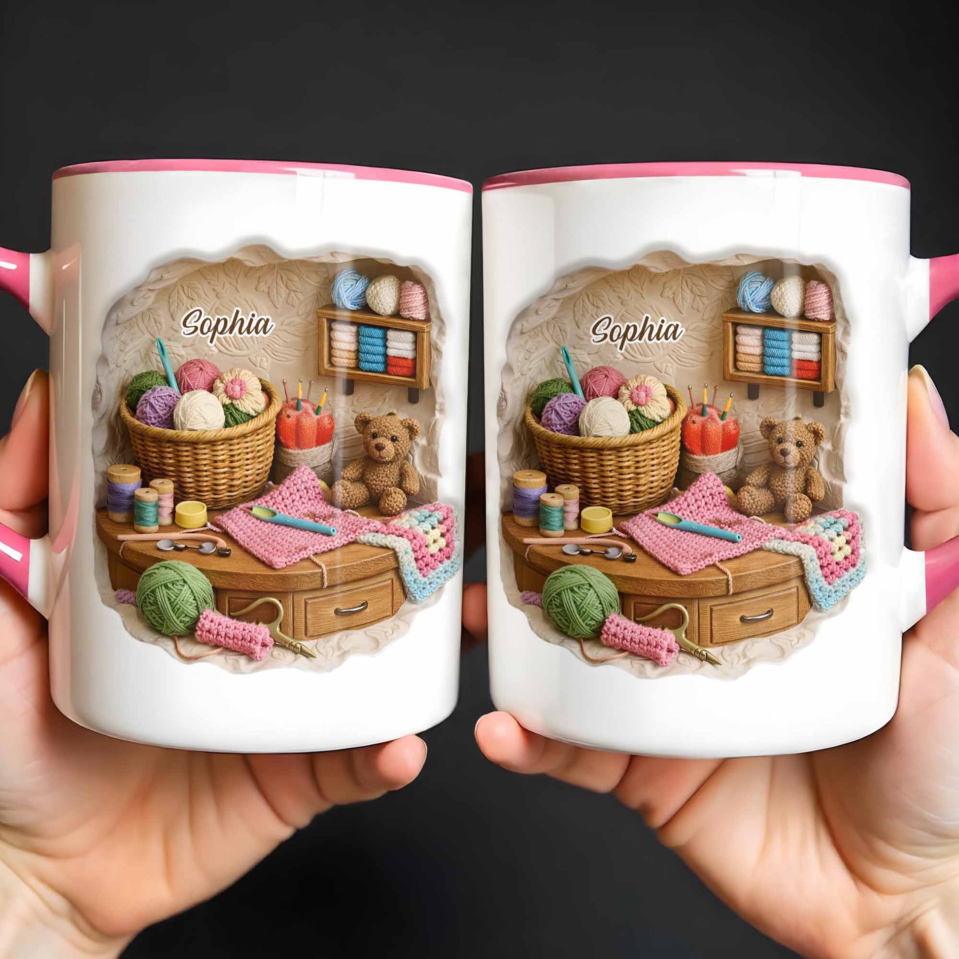 Customizable Crafting Essentials Mug with Yarn and Sewing Items