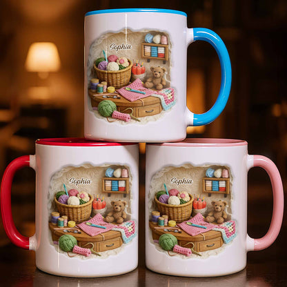 Customizable Crafting Essentials Mug with Yarn and Sewing Items