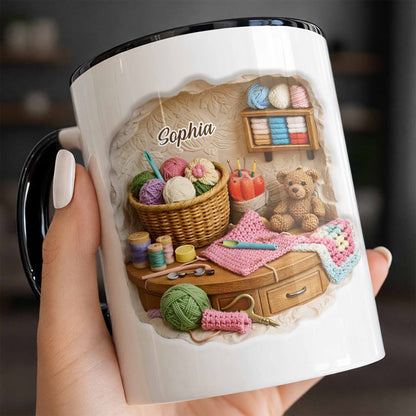 Customizable Crafting Essentials Mug with Yarn and Sewing Items