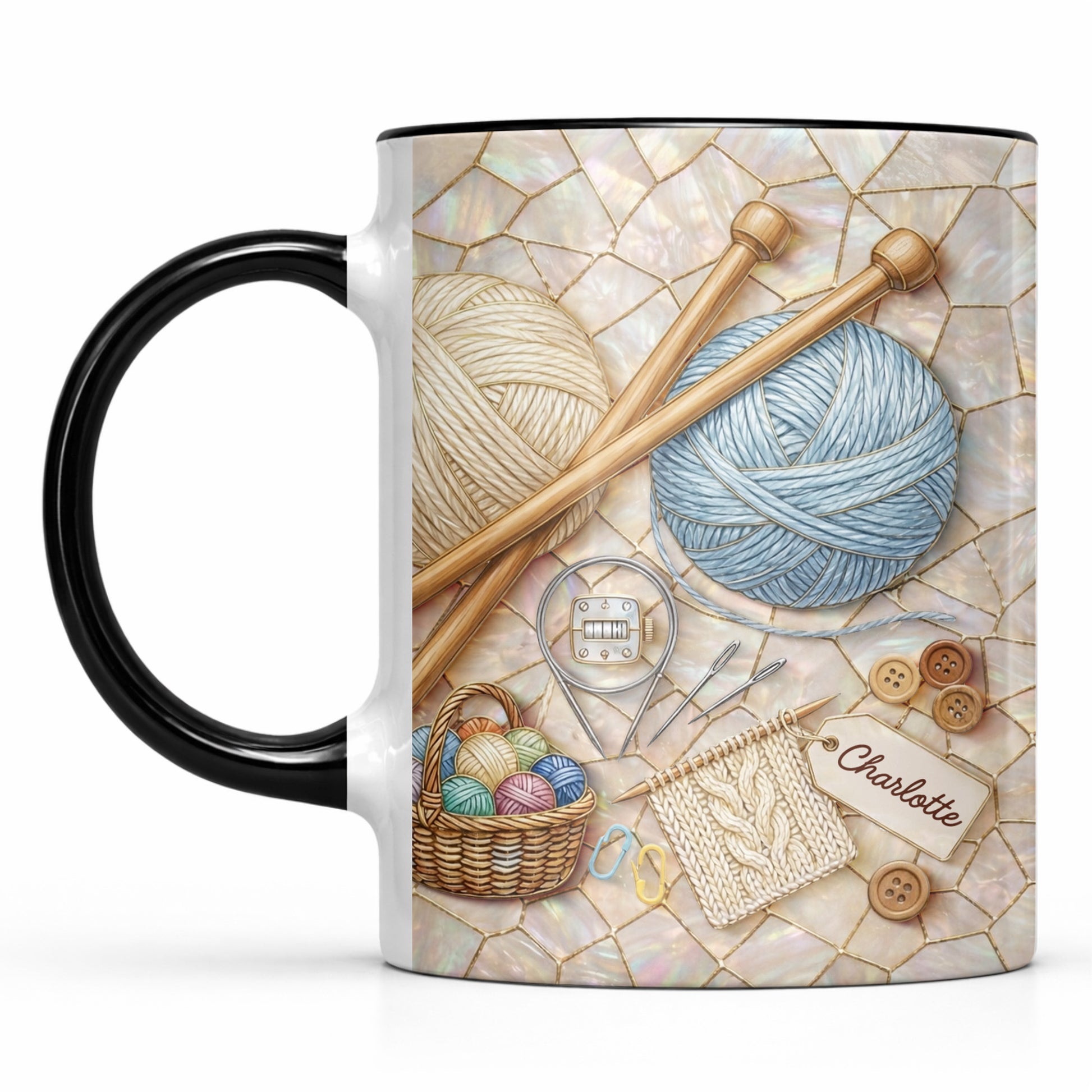 Celebrate Crafting With Yarn Balls and Knitting Needles Mug