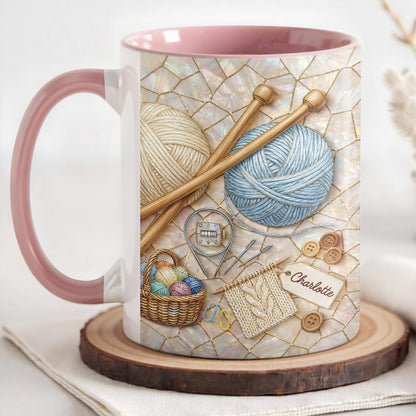 Celebrate Crafting With Yarn Balls and Knitting Needles Mug