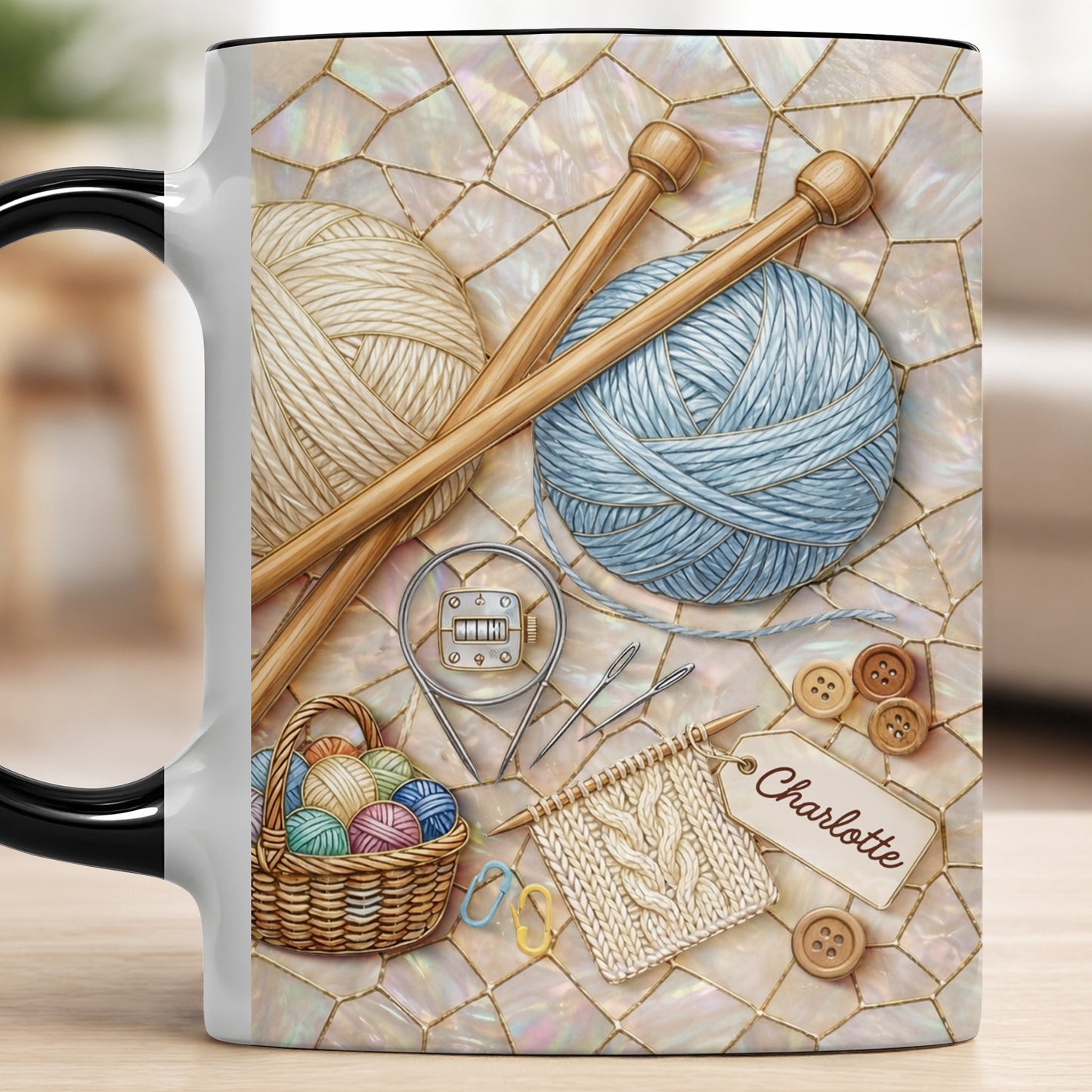 Celebrate Crafting With Yarn Balls and Knitting Needles Mug