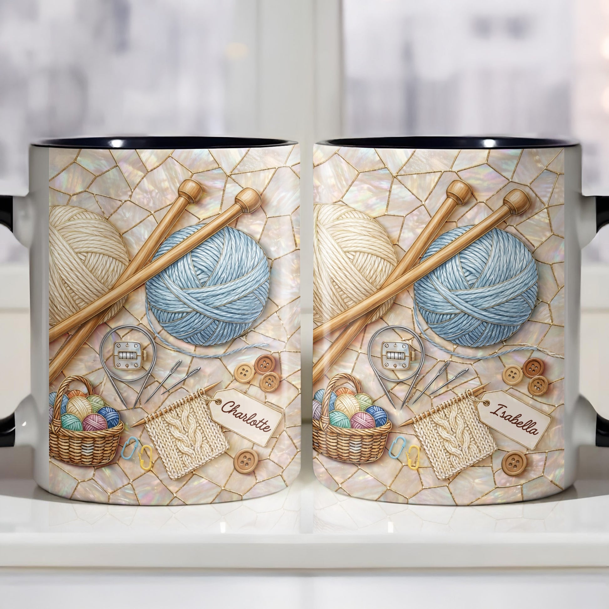 Celebrate Crafting With Yarn Balls and Knitting Needles Mug