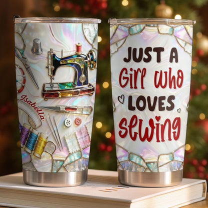 Just A Girl Who Loves Sewing With Sewing Machine And Tools