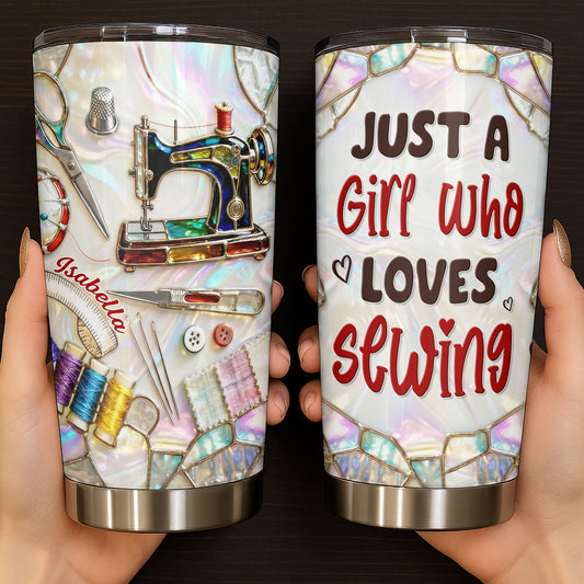 Just A Girl Who Loves Sewing With Sewing Machine And Tools