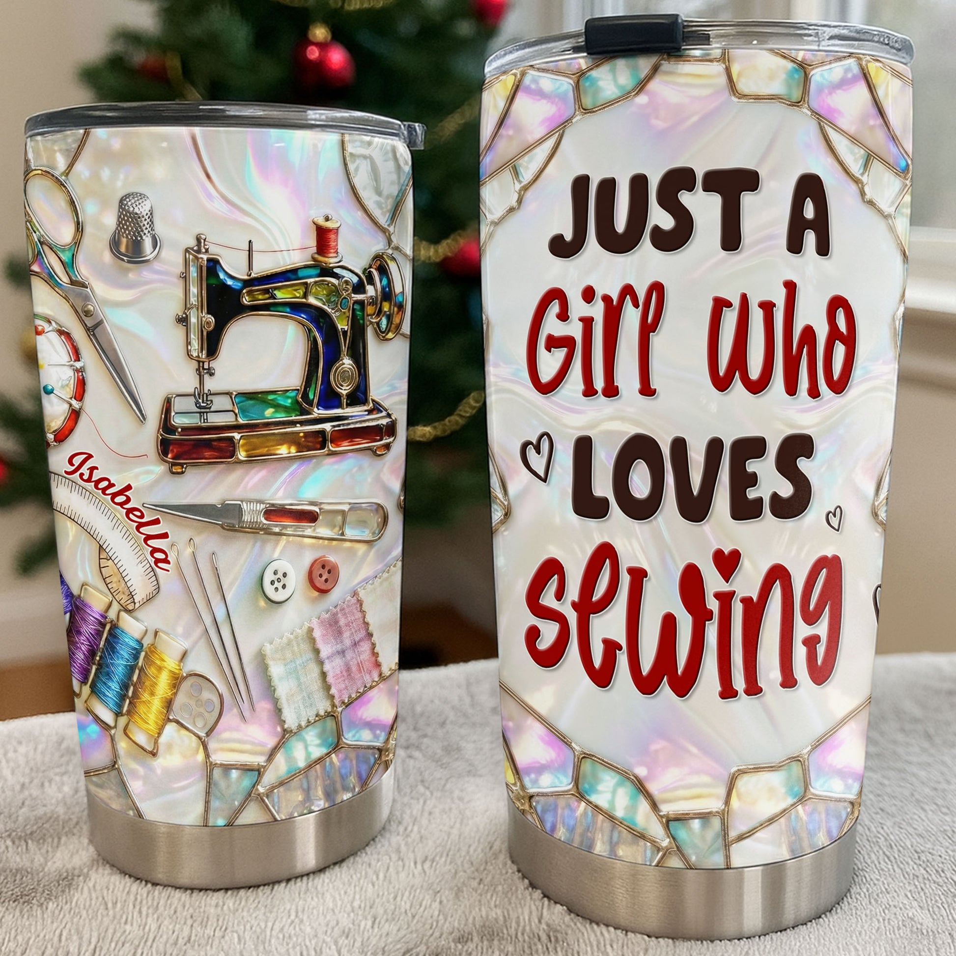 Just A Girl Who Loves Sewing With Sewing Machine And Tools