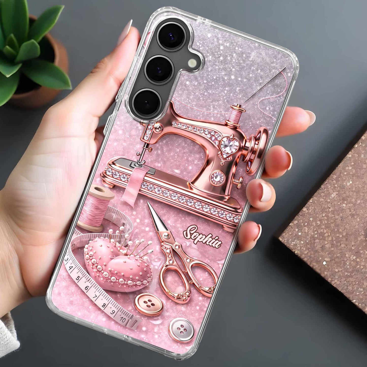 Artistic Sewing-Themed Phone Case Design