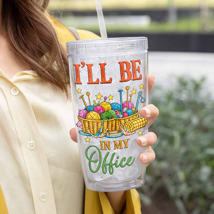 Knitting Is My Therapy, Yarn And Basket Design - Personalized Custom Plastic Tumbler - HAND013_PTUM