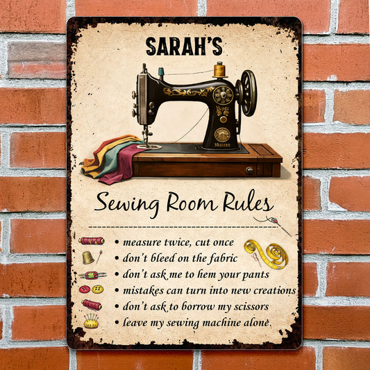 Sewing Room Rules With Vintage Sewing Machine And Tailor Tools