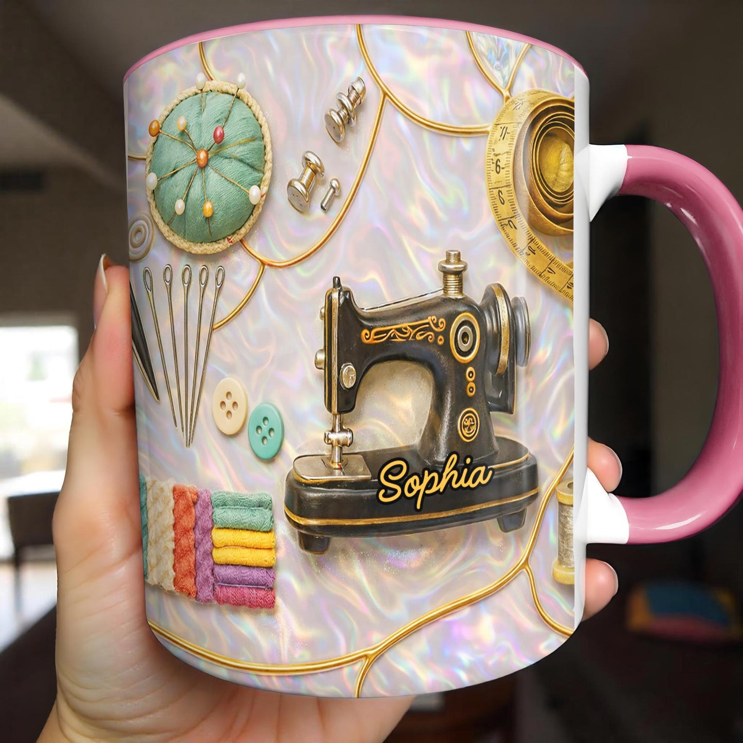 Vintage Sewing Machine and Quilting Essentials with Pins and Buttons