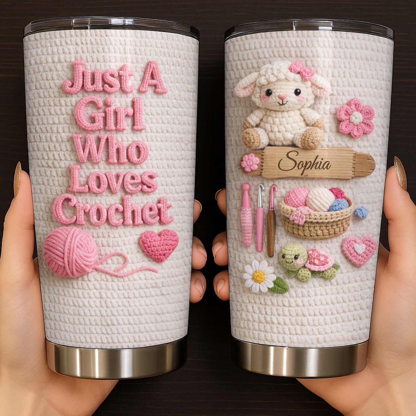 Just A Girl Who Loves Crochet With Amigurumi Sheep And Yarn