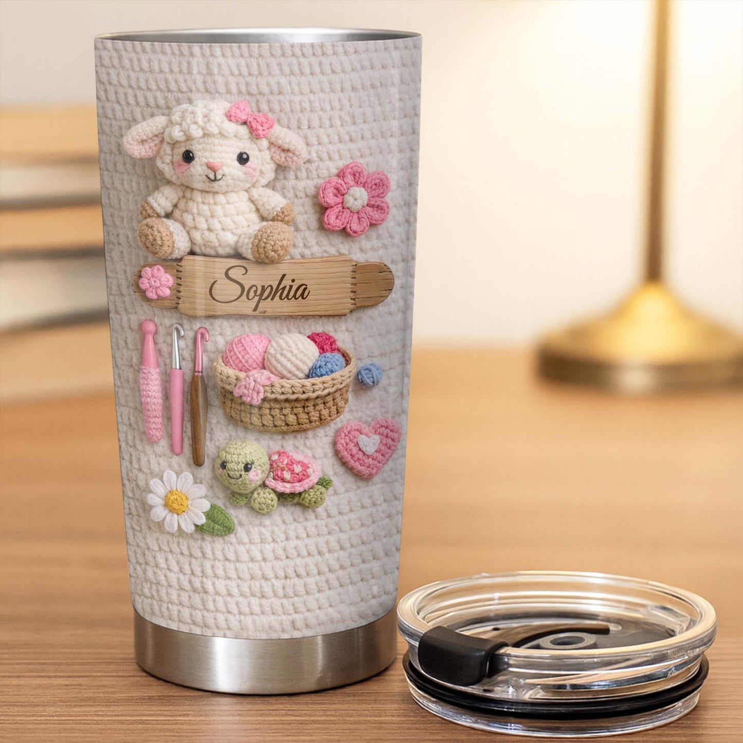 Just A Girl Who Loves Crochet With Amigurumi Sheep And Yarn