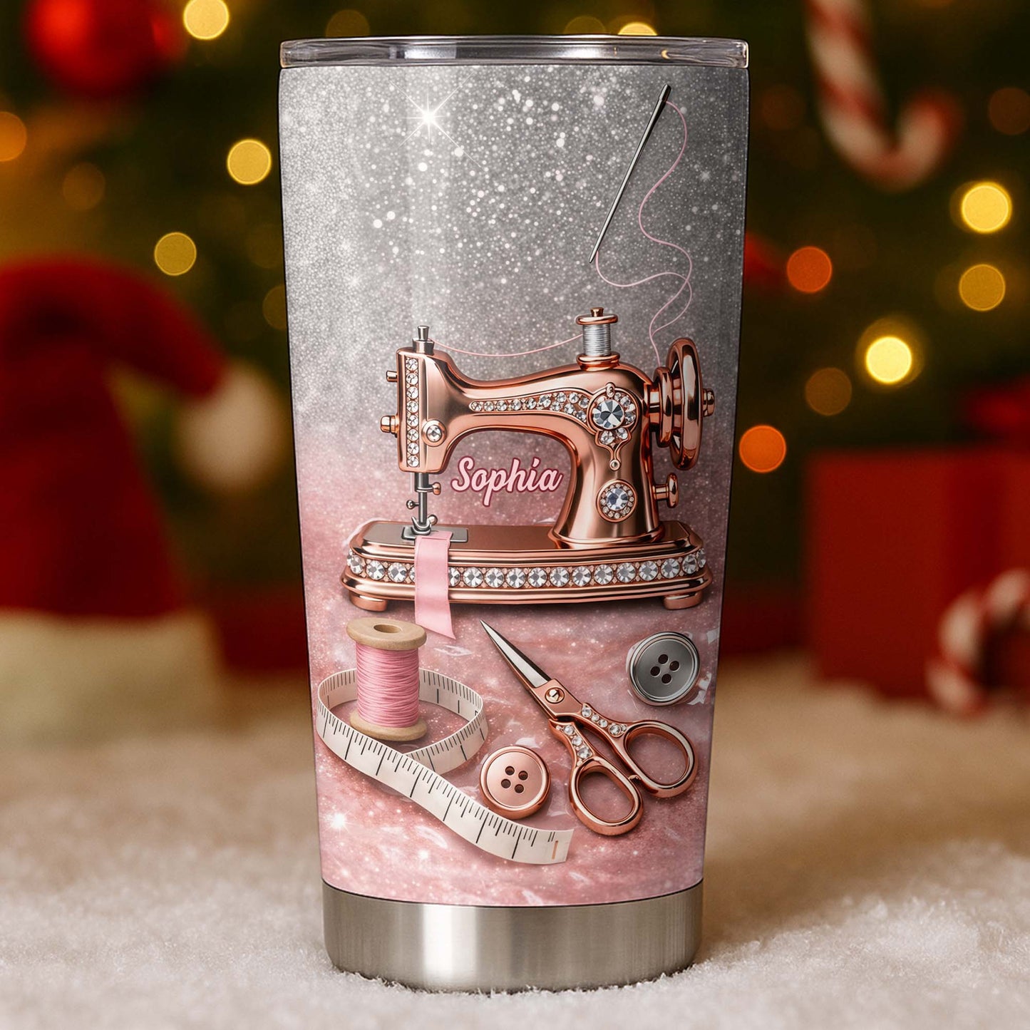 Vintage Sewing Machine and Tailor Tools With Glitter Background