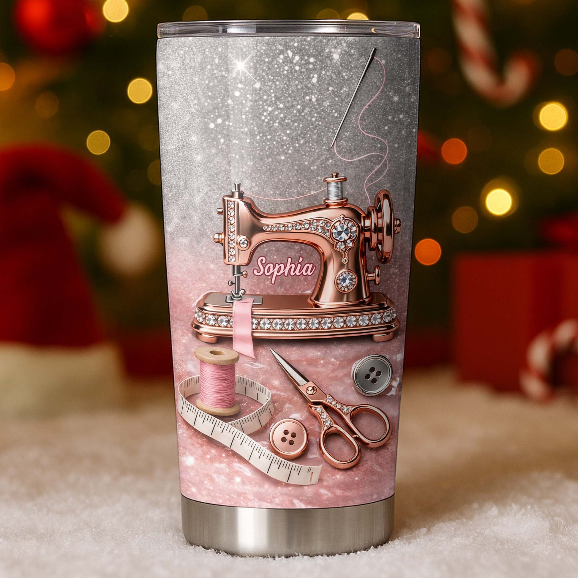 Vintage Sewing Machine and Tailor Tools With Glitter Background