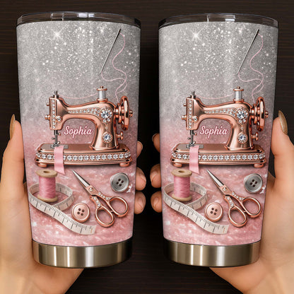 Vintage Sewing Machine and Tailor Tools With Glitter Background